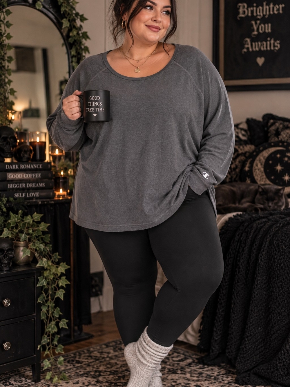Champion Women's Long Sleeve Scoop Neck Sweatshirt β Charcoal